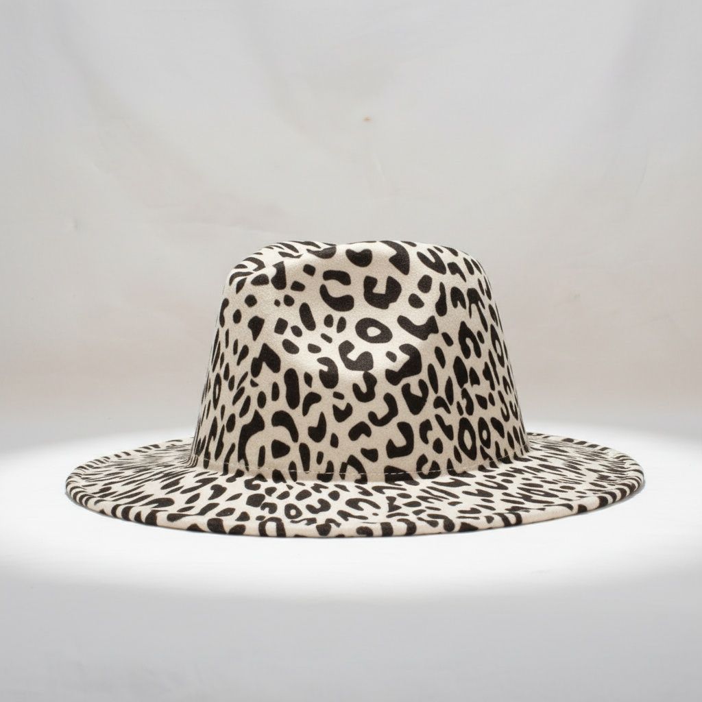 Fedora Beige Ivory With Black Leopard Print Hat