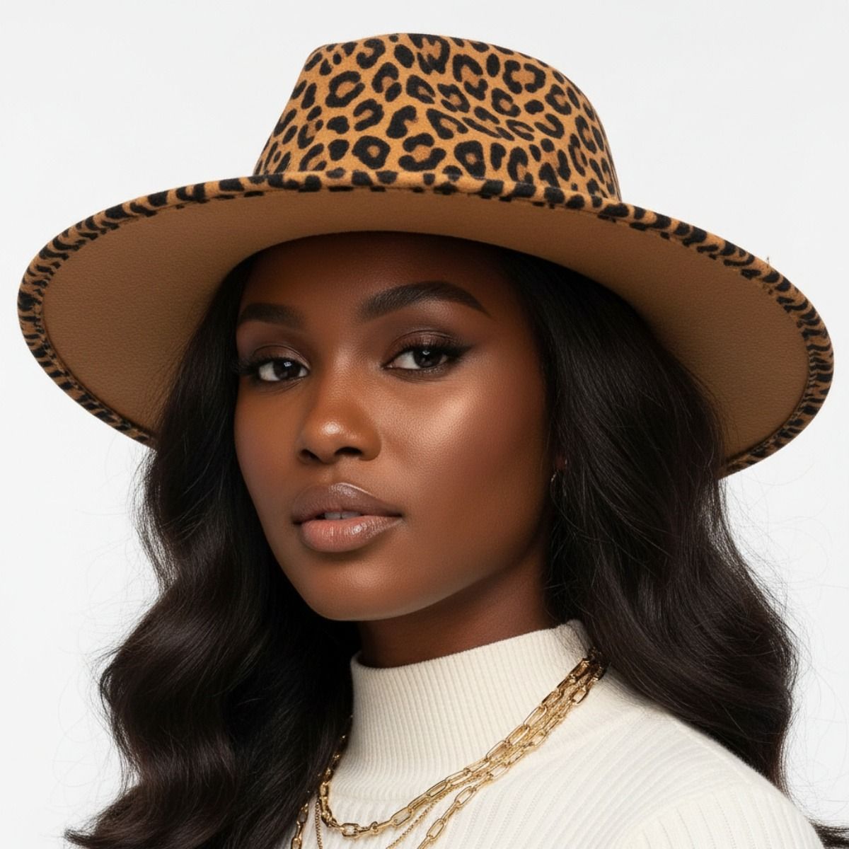 Brown Leopard Print Fedora