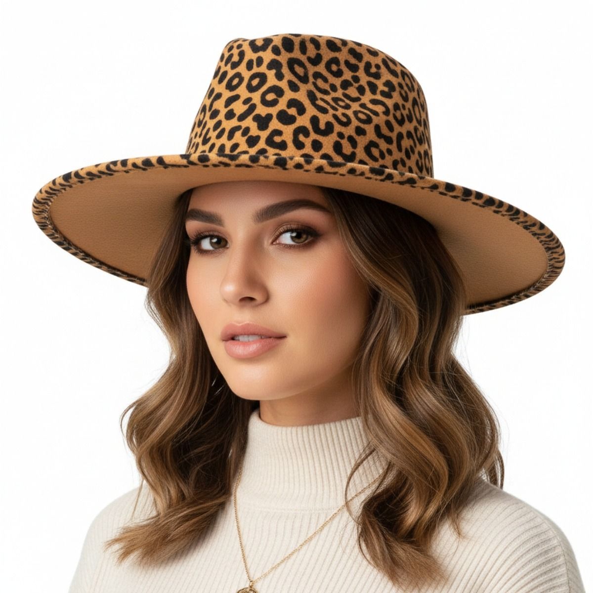 Brown Leopard Print Fedora