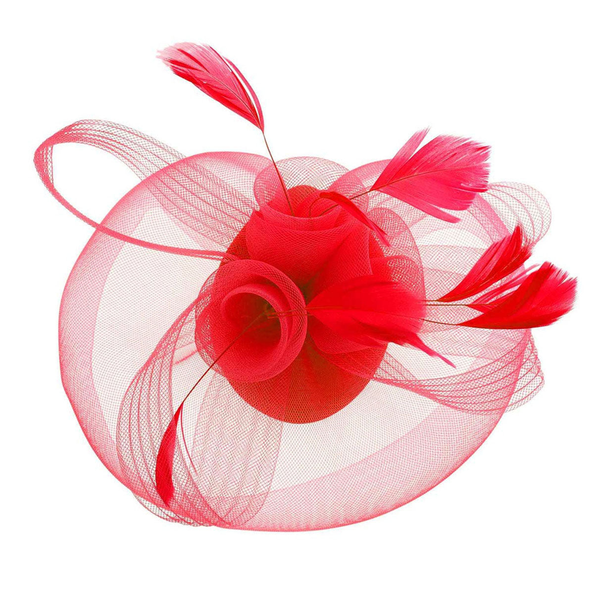 DST Red Flowers Derby Tilt Feather Fascinator