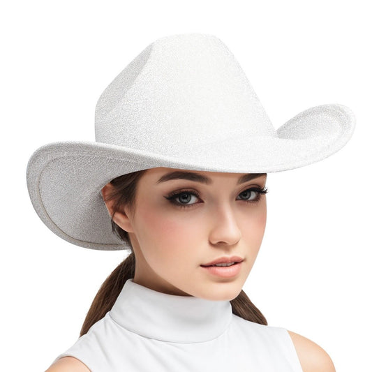 Cowboy Hat White Glittery Silver Rodeo Style