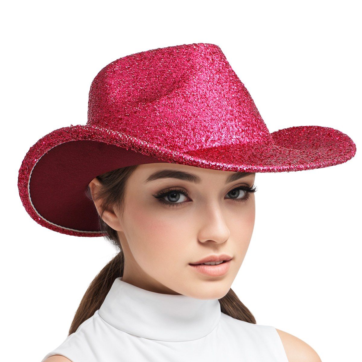 Cowboy Hat Red Metallic Glittering Fashion Hat Women