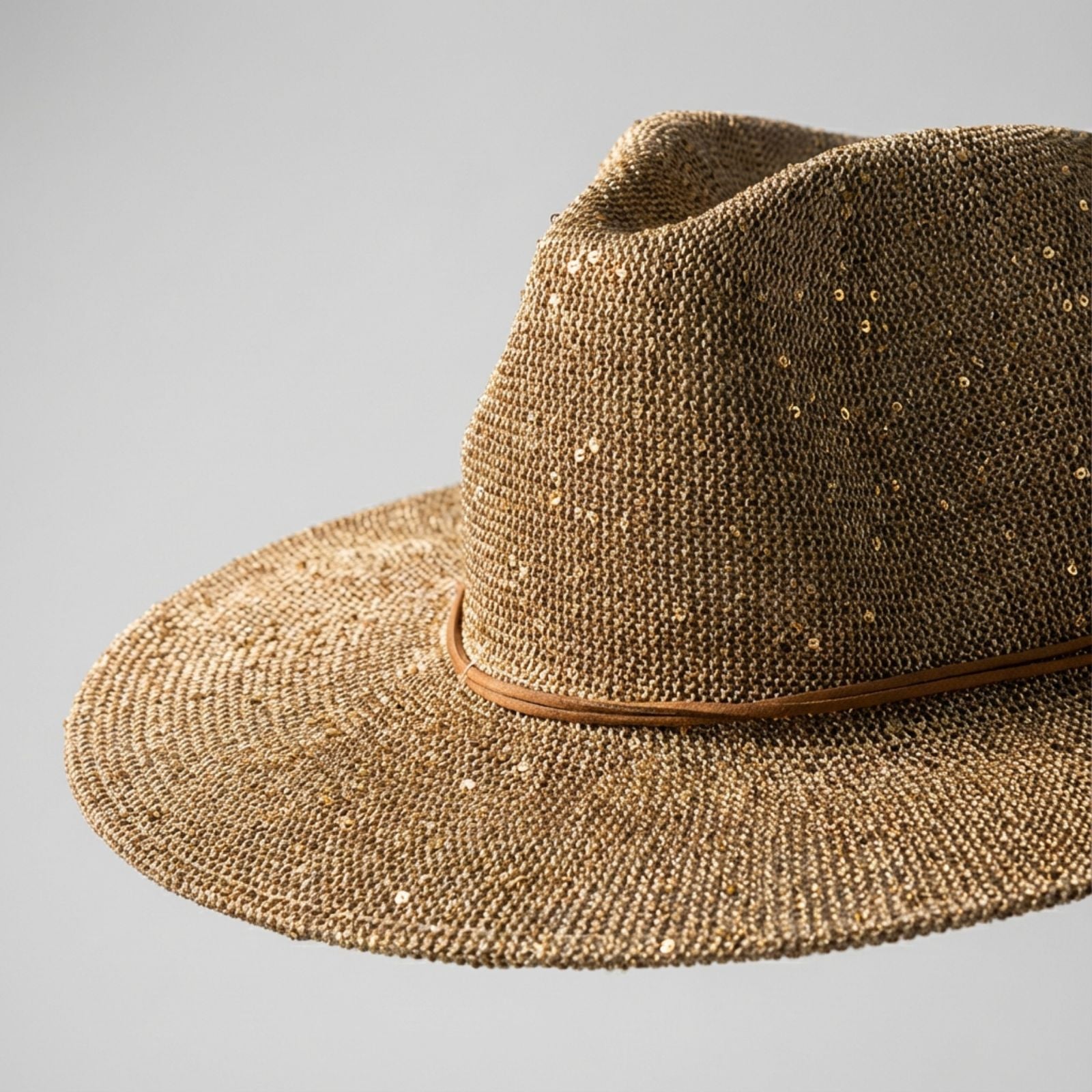Cowboy Hat Light Brown Sequin Embroidery Panama Hat
