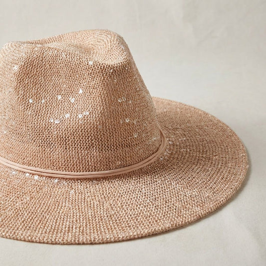 Cowboy Hat Pale Pink Sequin Embroidery Panama Hat