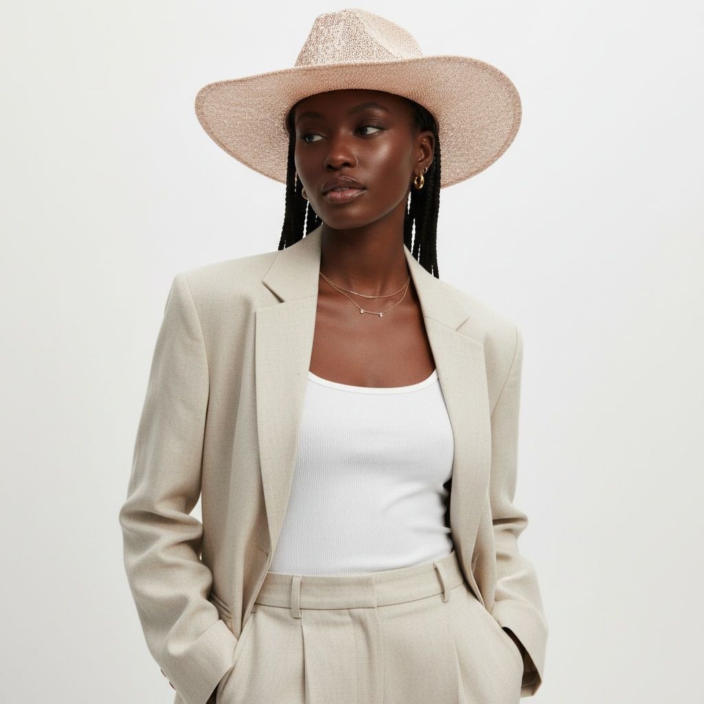 Cowboy Hat Pale Pink Sequin Embroidery Panama Hat