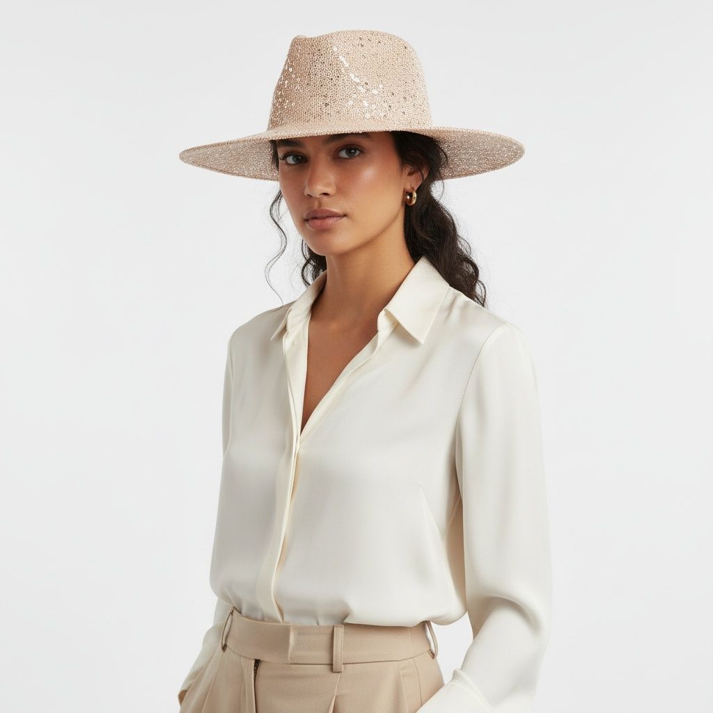 Cowboy Hat Pale Pink Sequin Embroidery Panama Hat