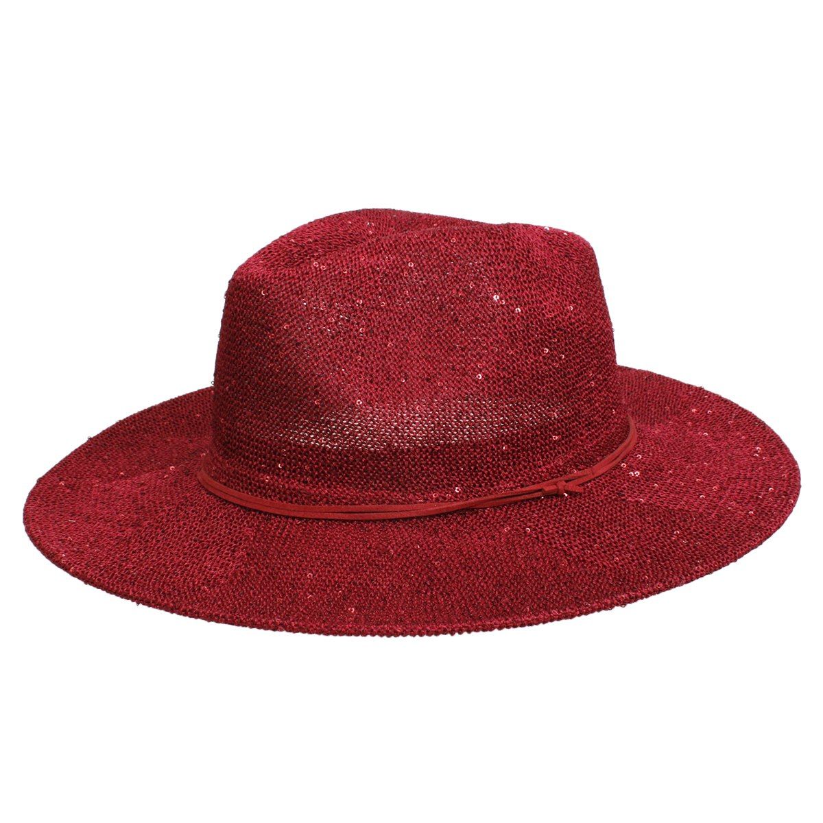 Cowboy Hat Red Sequin Embroidered Panama Hat