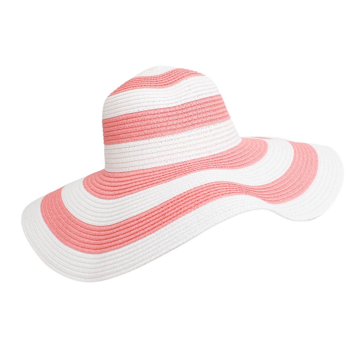 Red, white & silver floppy straw hat FLABAR Paper Straw Brown & White Mix Floppy Sun Hat with  main image 2