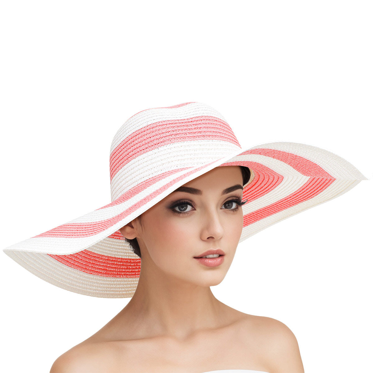 Stylish Pink and Cream Genuine Toquilla Straw Hat 100% Toquilla Straw Panama Hat. Handmade in Ecuador. Pink  main image 2