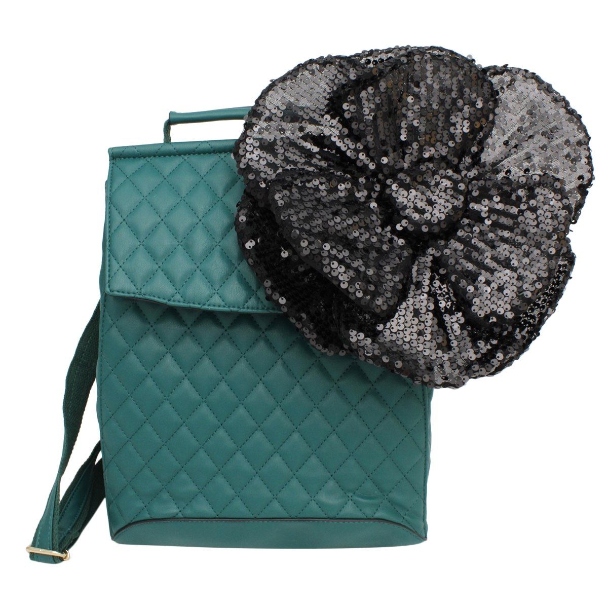 XL Flower Black Sequin Hair Clip Headband Brooch