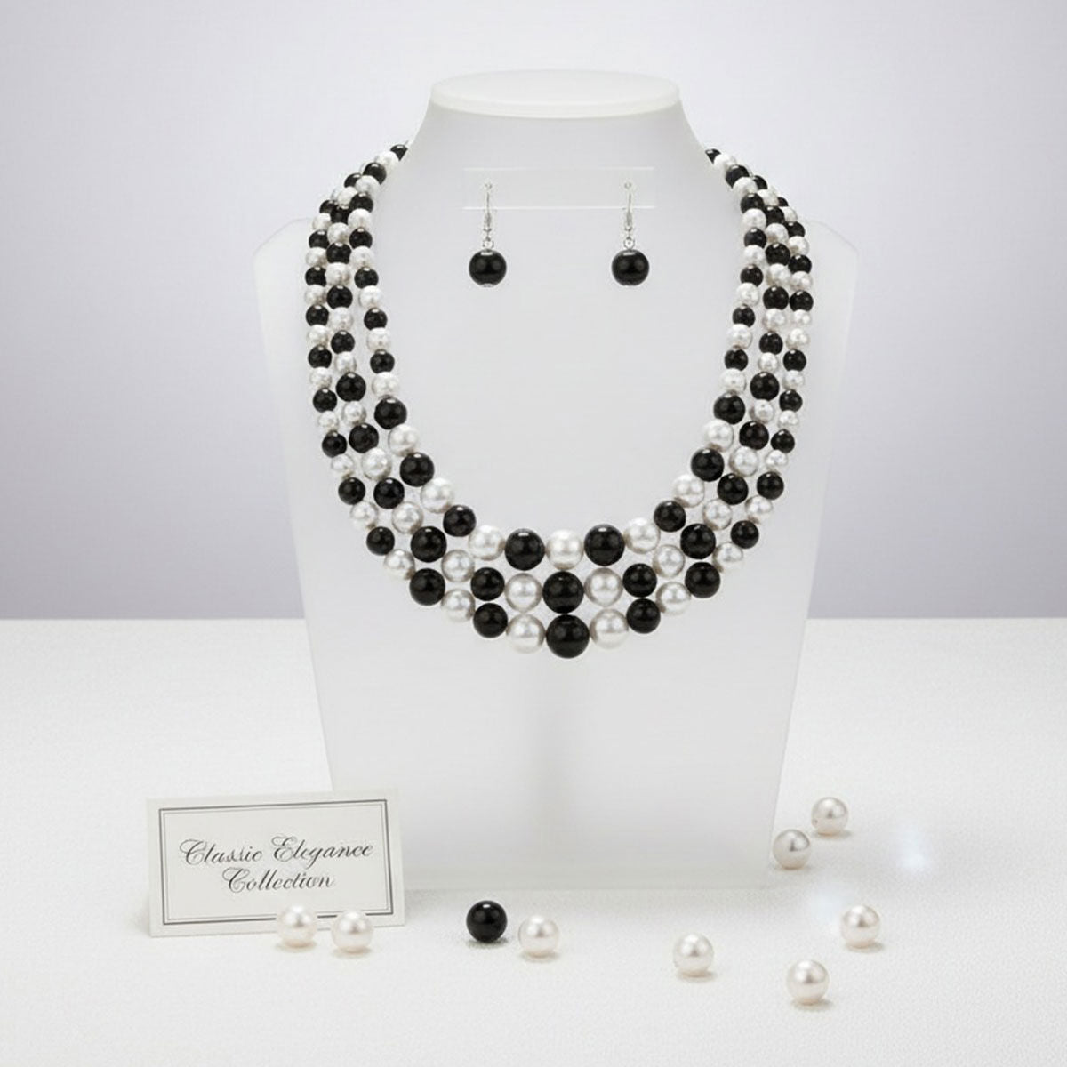 Black and White Multi Strand Pearl Necklace Set