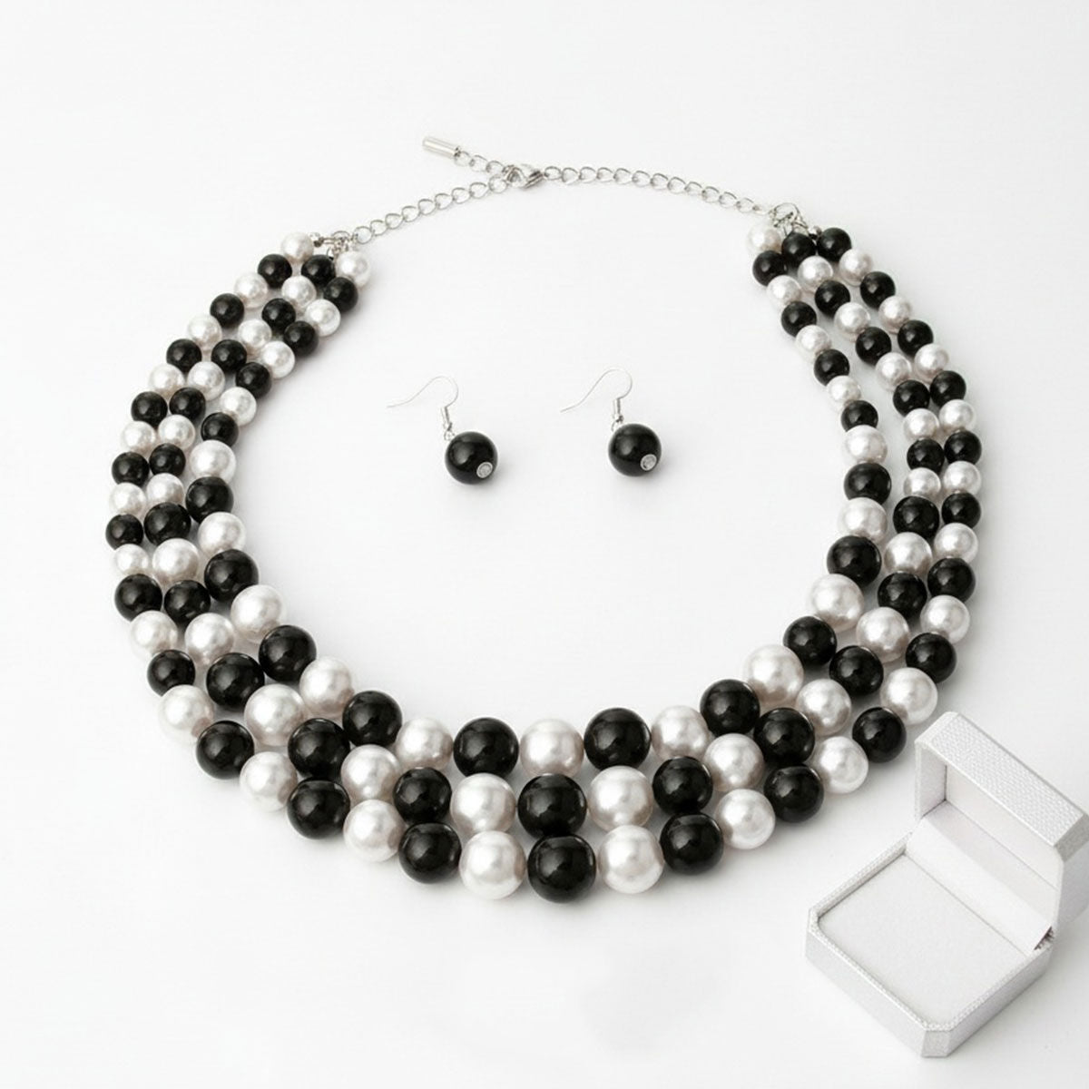 Black and White Multi Strand Pearl Necklace Set