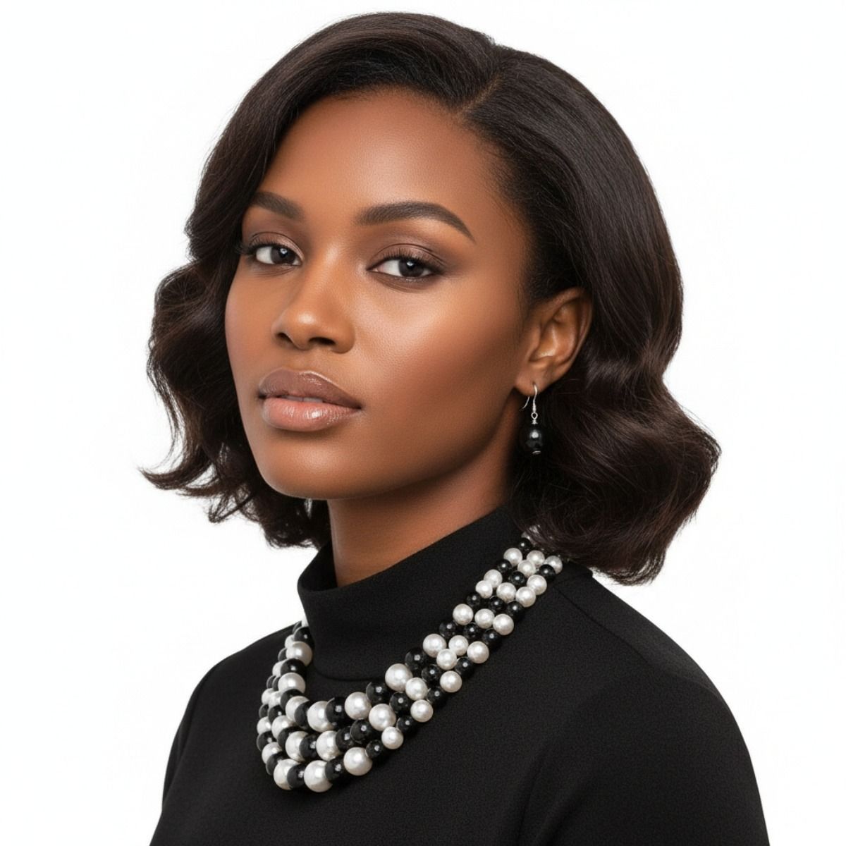 Black and White Multi Strand Pearl Necklace Set