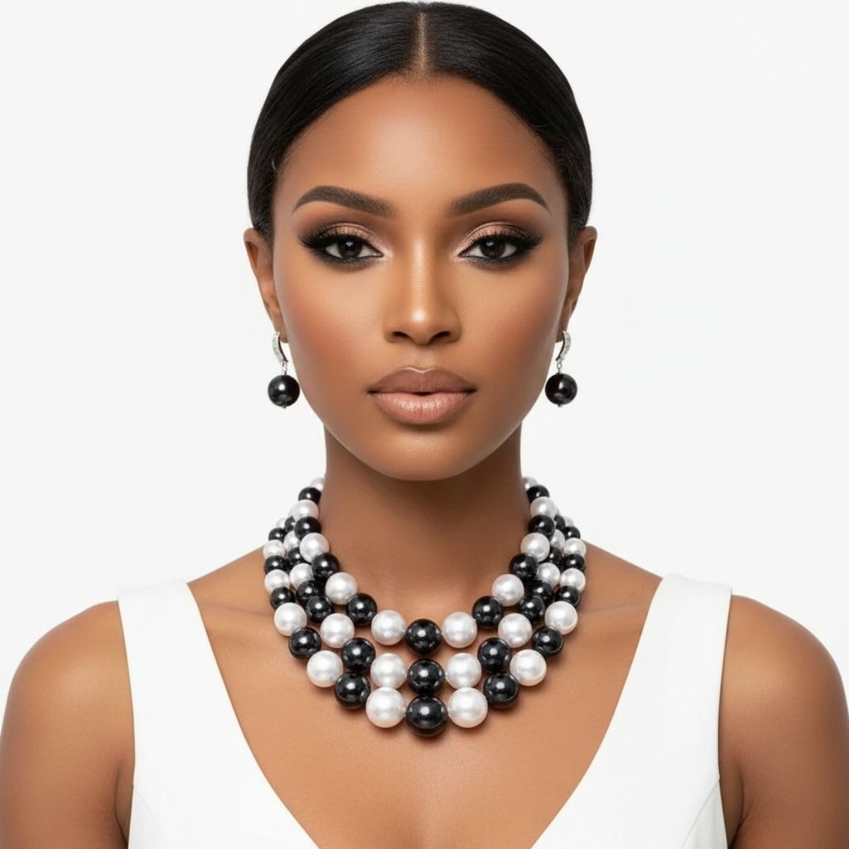 Black and White Multi Strand Pearl Necklace Set