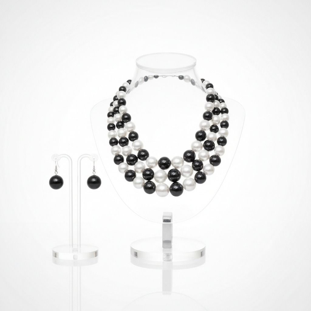 Black and White Multi Strand Pearl Necklace Set