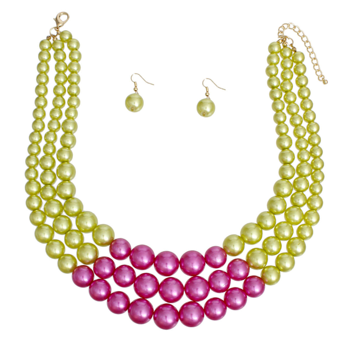 Pearl Necklace Lime Pink 3 Layer Set for Women