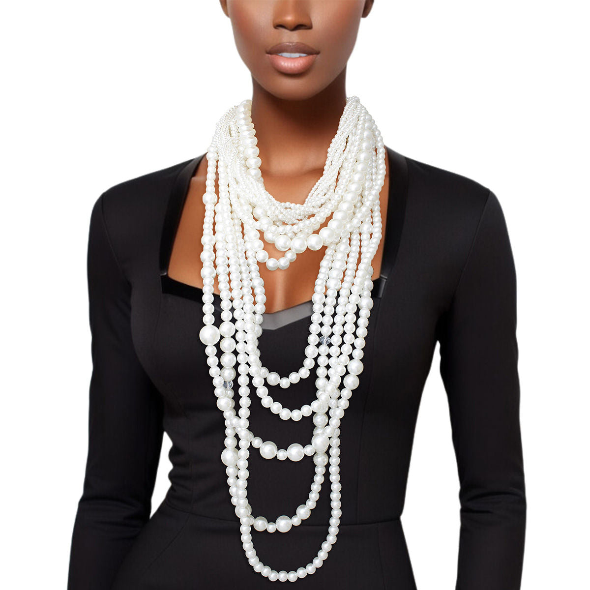 Pearl Necklace Cream Cluster Long Set for Women