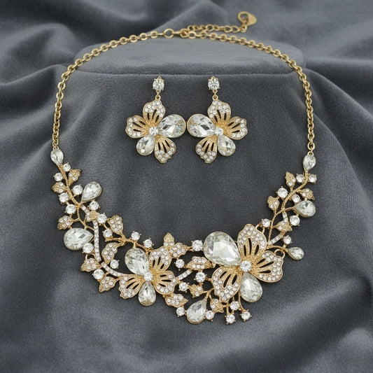 Gold Floral Intricate Crystal Collar Necklace