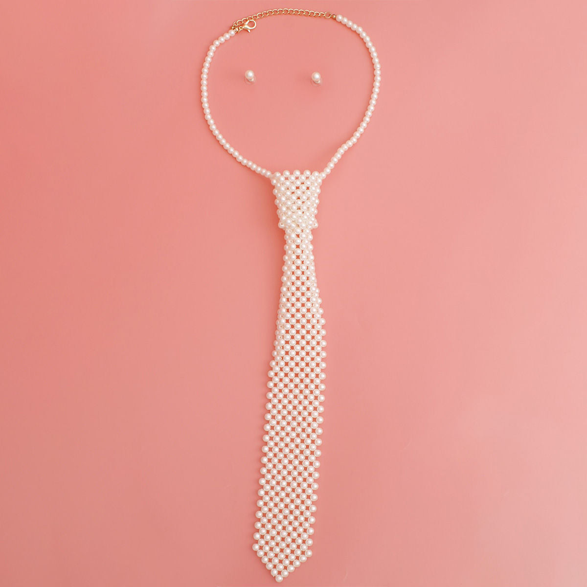 Pearl Necklace Cream Necktie Set for Women