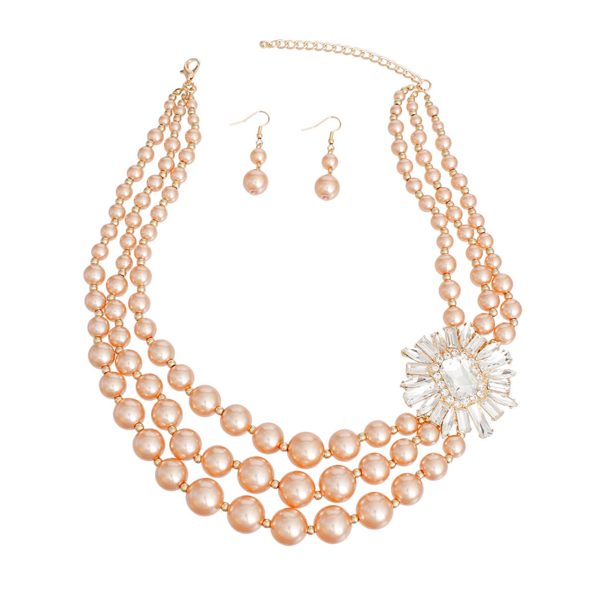 Pearl Necklace Gold Vintage Stone Set for Women