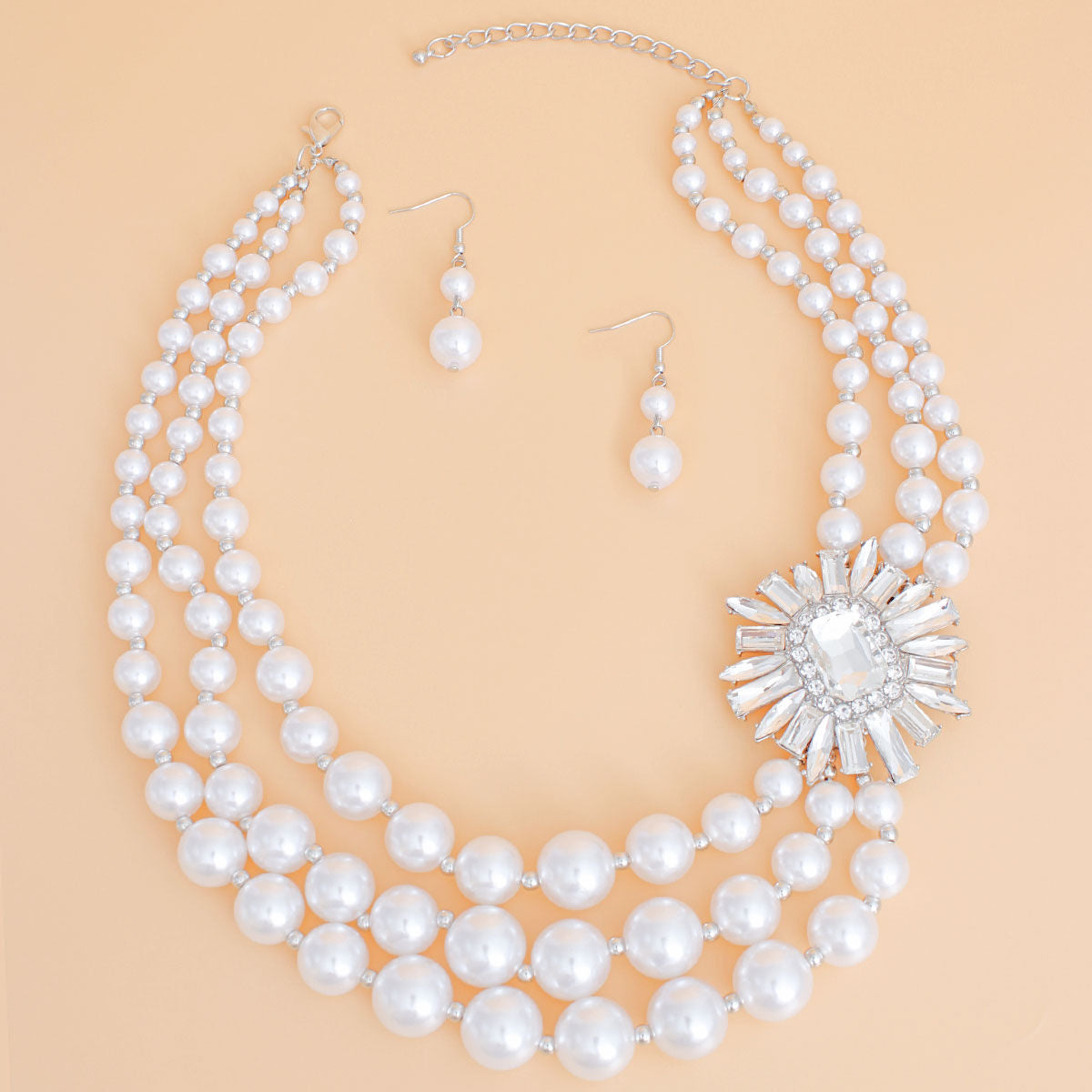 Pearl Necklace White Vintage Stone Set for Women