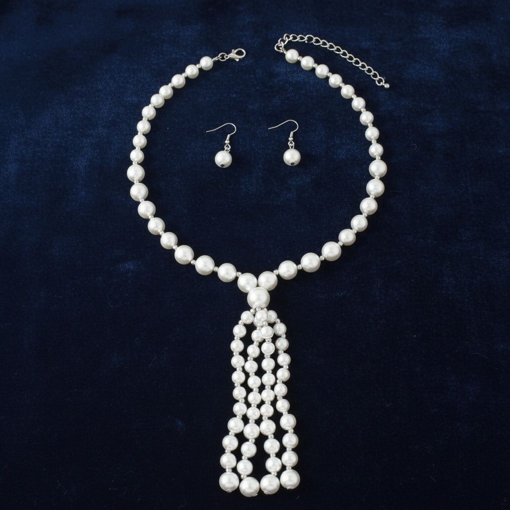 Tassel Pendant White Pearl with Silver Necklace