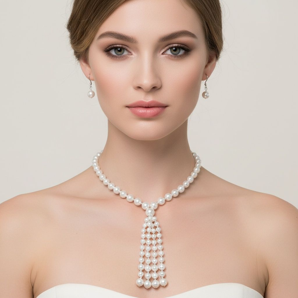 Tassel Pendant White Pearl with Silver Necklace