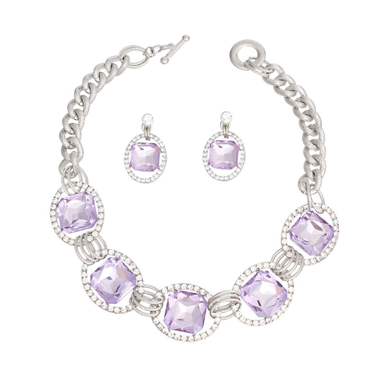 Crystal Necklace Lavender Linked Set for Women