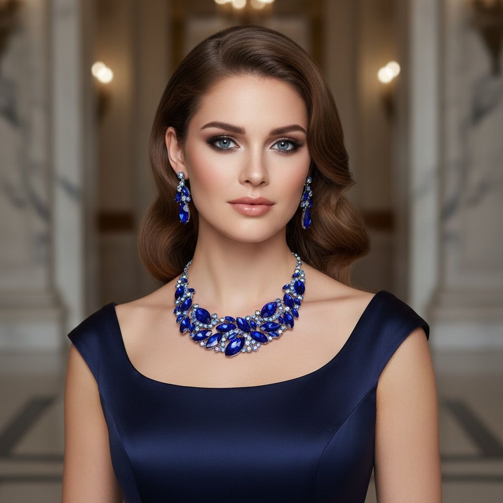 Royal Blue Marquise Crystal Bib Formal Necklace