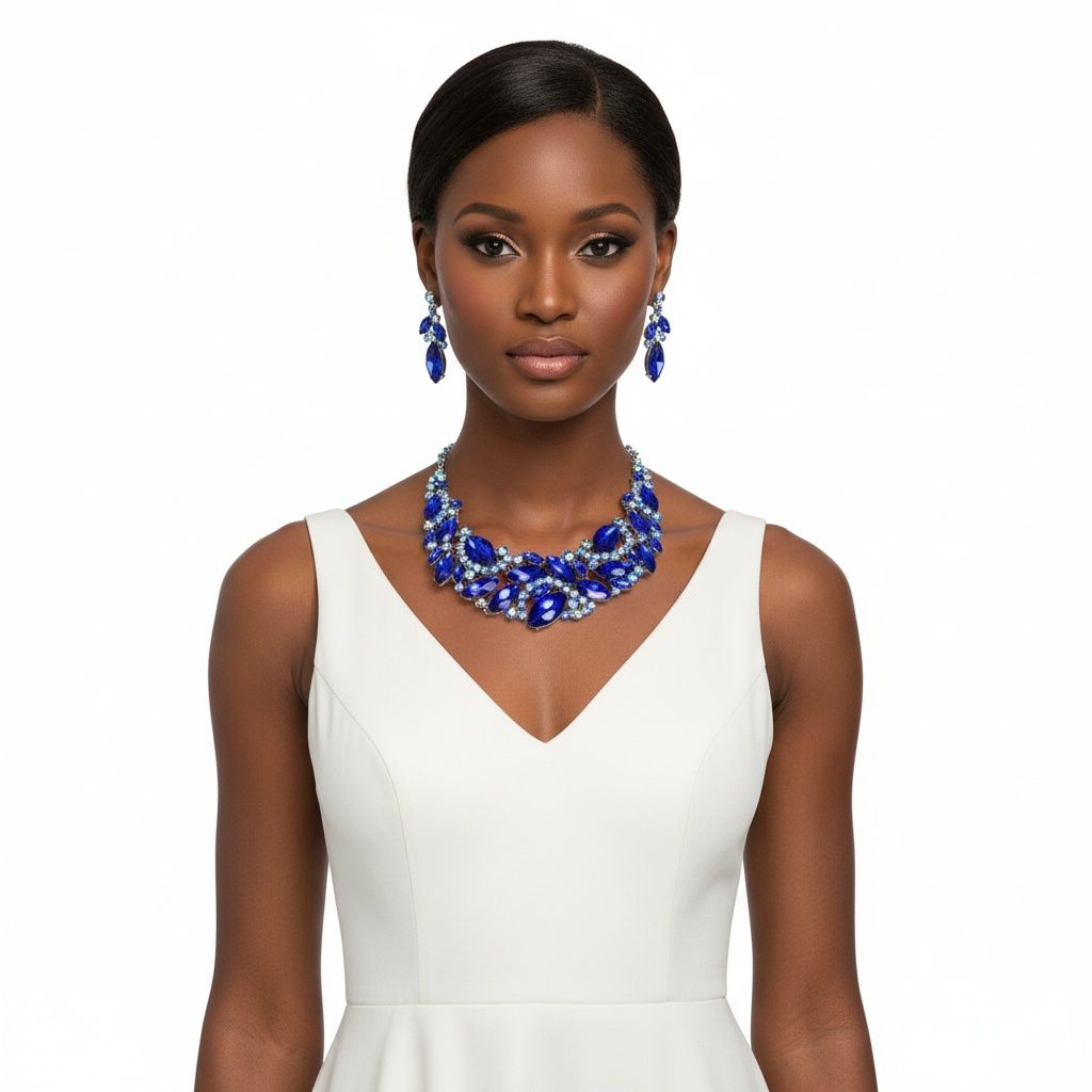 Royal Blue Marquise Crystal Bib Formal Necklace