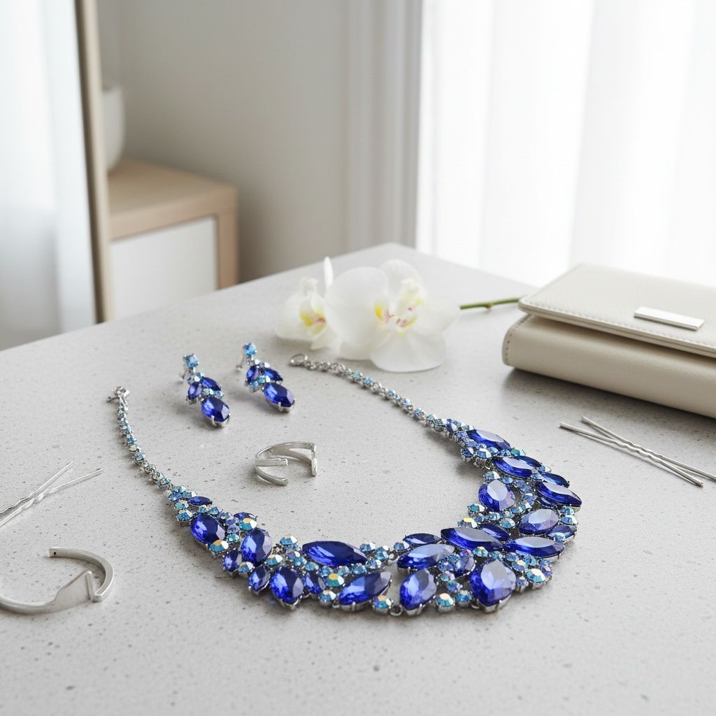Royal Blue Marquise Crystal Bib Formal Necklace