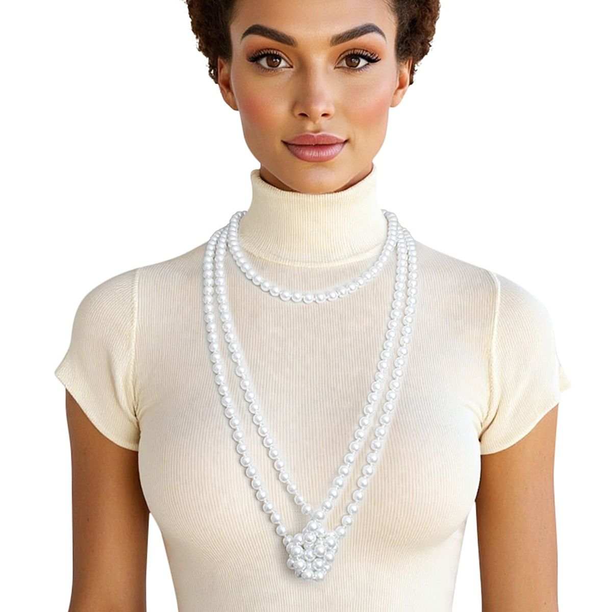 Endless 8mm White Glass Pearl Necklace for Women