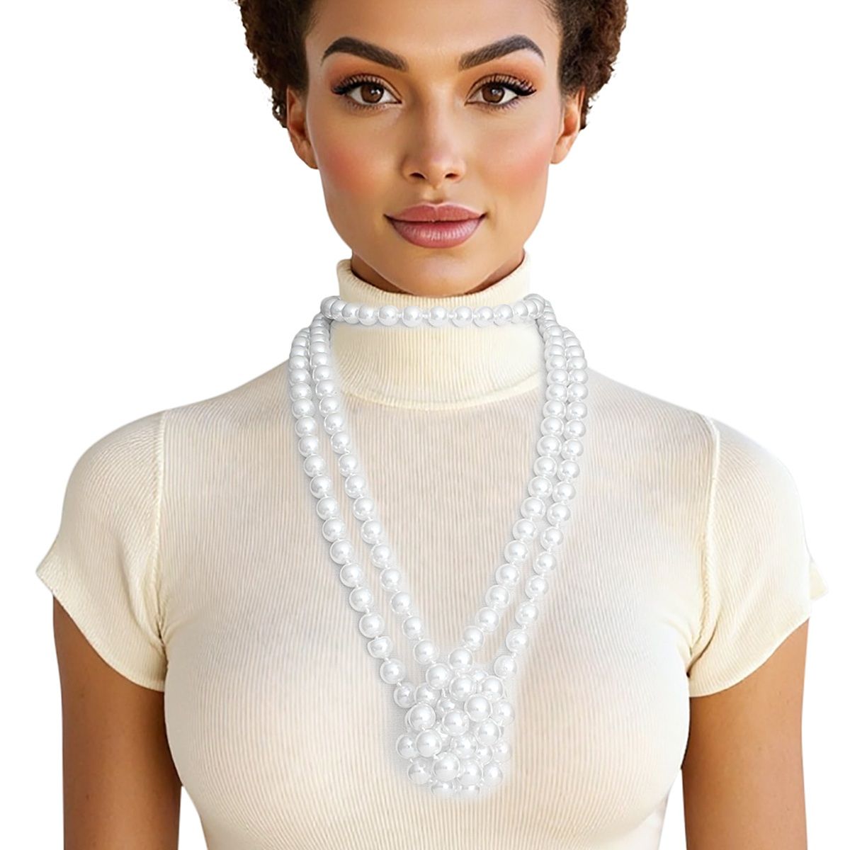 Endless 12mm White Glass Pearl Necklace for Women