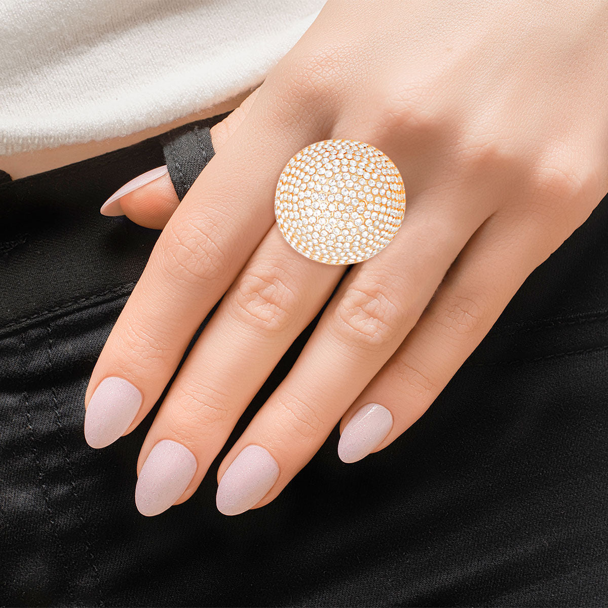 Cocktail Ring Gold Pave Dome for Women