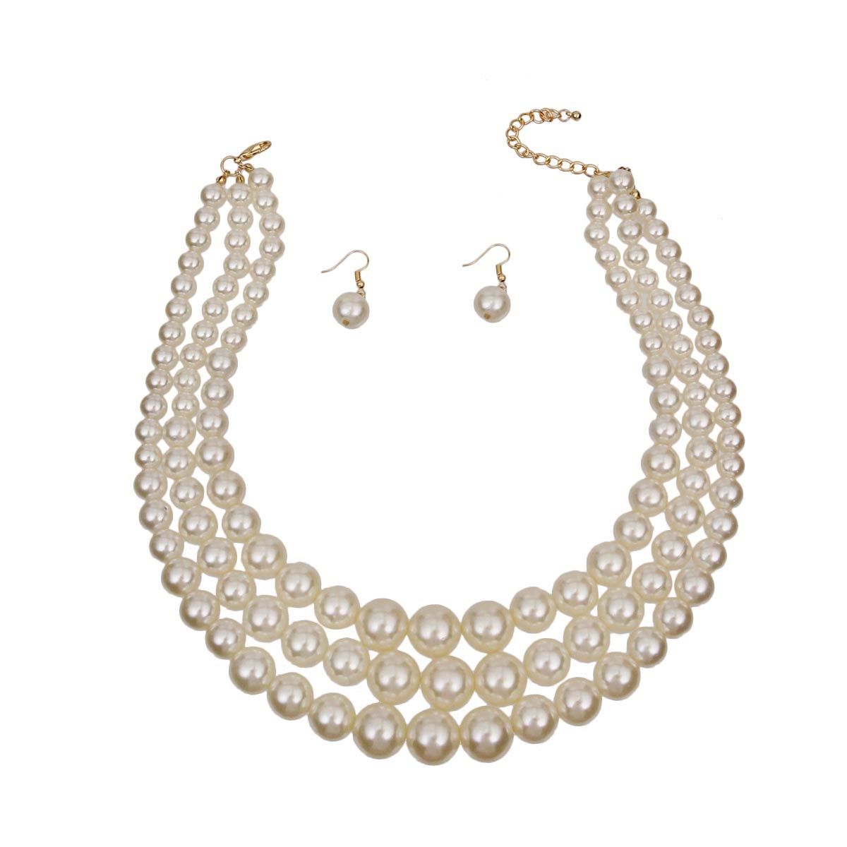 Luxurious Layers: Cream Pearl 3-Strand Gold Layered Necklace Set