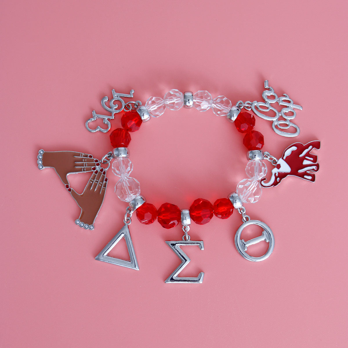 Red Clear Glass Bead Delta Soror Bracelet