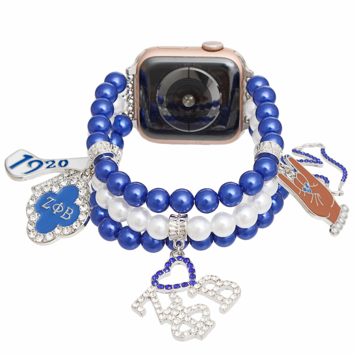 ZPB Sorority Blue White Pearl Watch Band for Women display picture 1