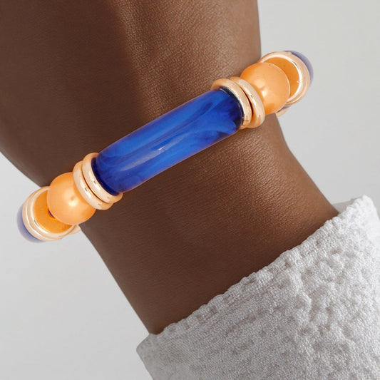 SGRHO Marbled Blue and Gold Pearl Stretch Bracelet