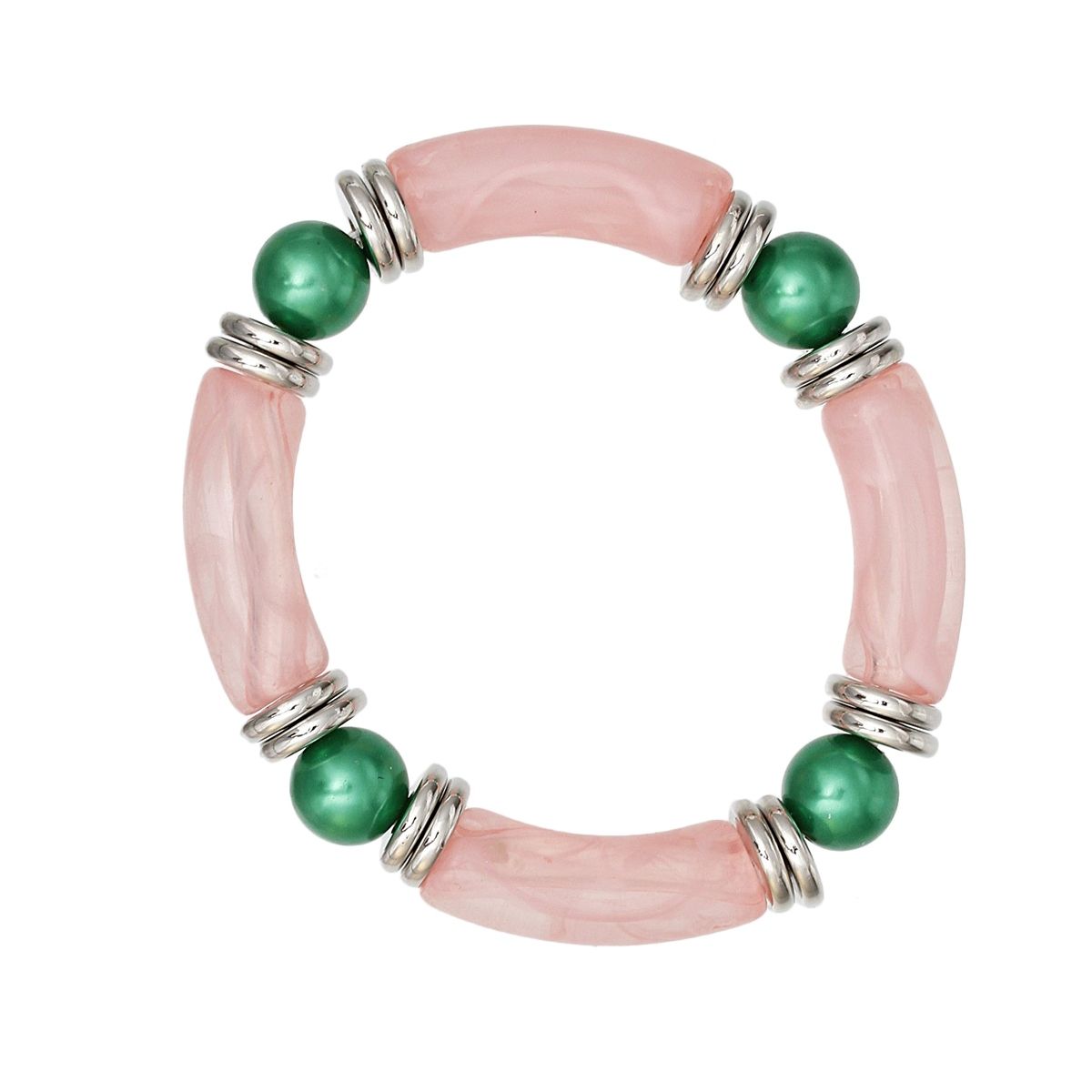 AKA Marbled Pink with Green Pearl Stretch Bracelet