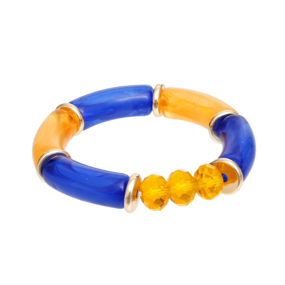 SGRHO Blue Gold Tubular and Glass Bead Bracelet