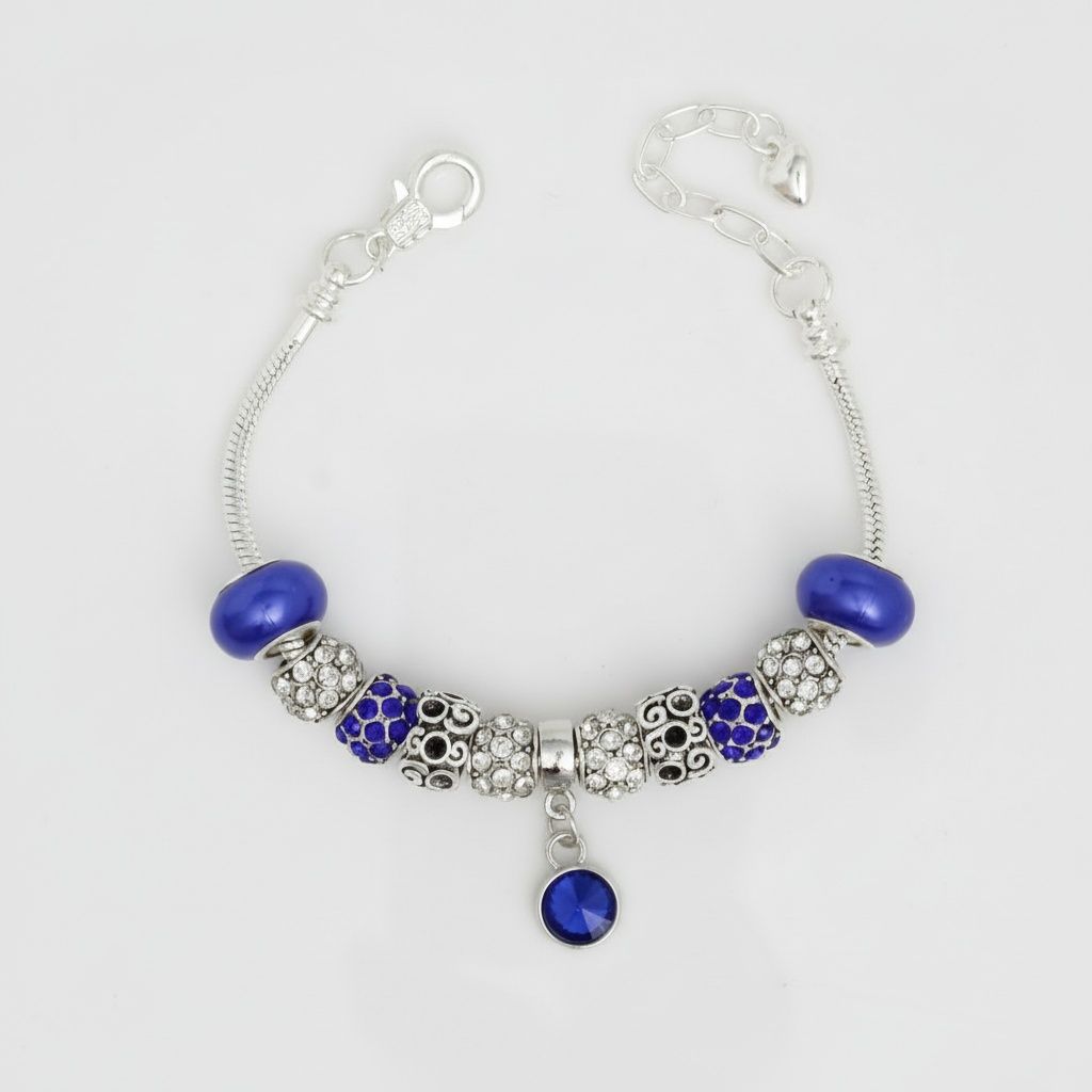 Silver Snake Chain Blue Charm Women's Bracelet