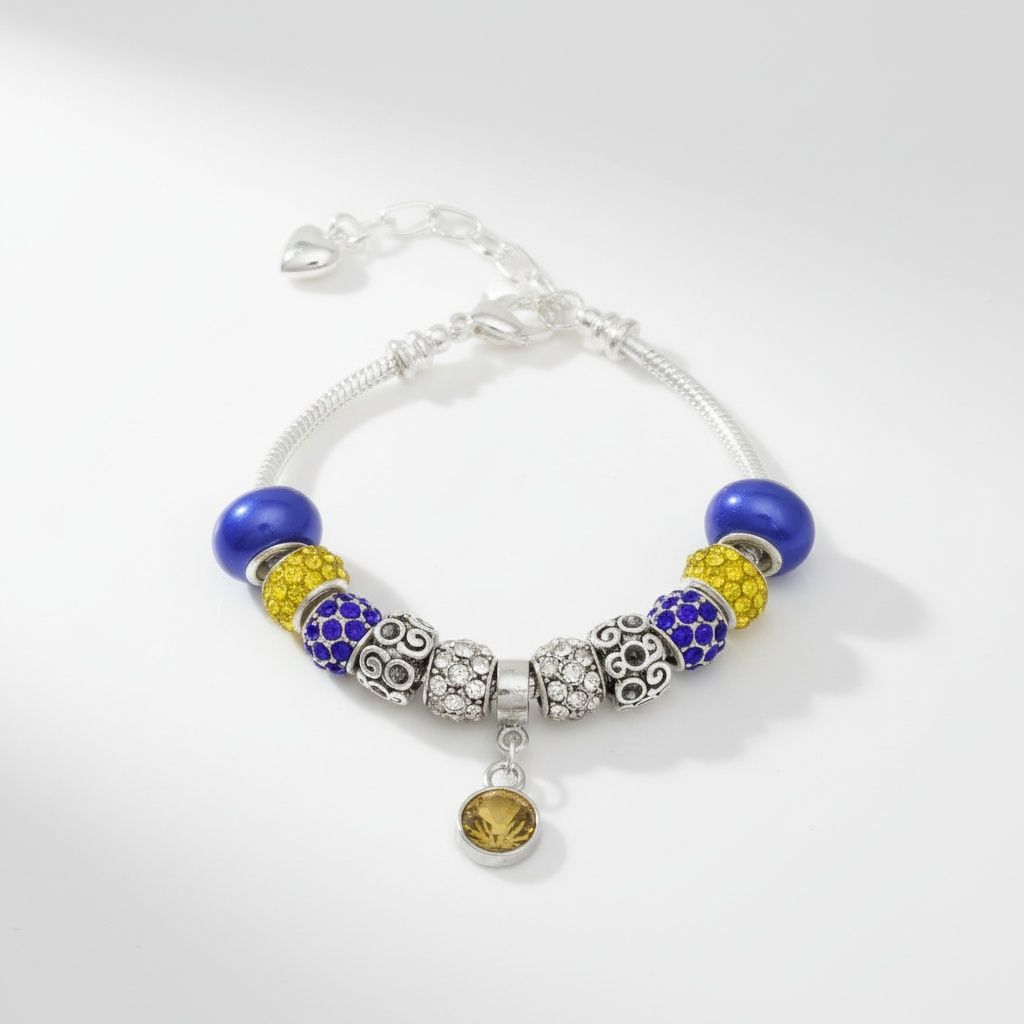 Pandora Style Blue Gold Charm Women's Bracelet