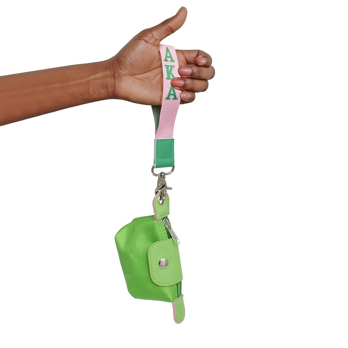 AKA Sorority Green Nylon Wristlet Strap Mini Pouch