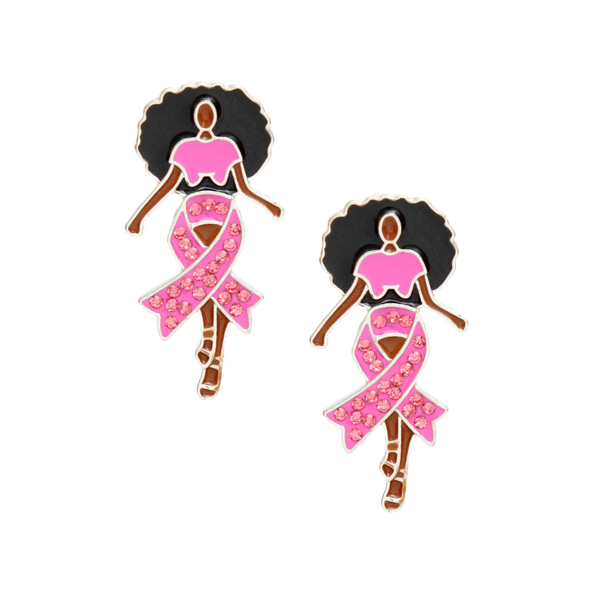 Studs Silver Pink Black Woman Breast Cancer Earrings