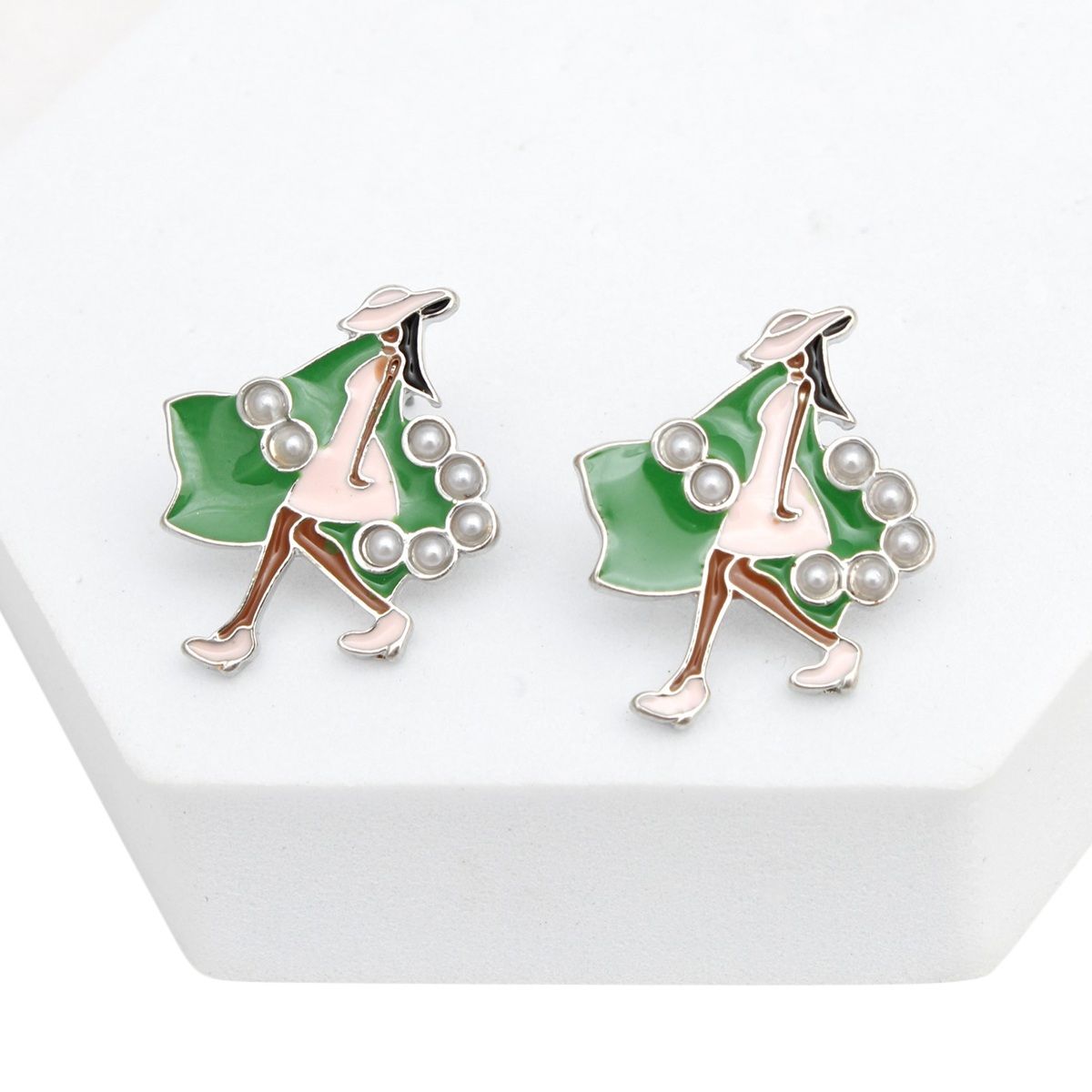 AKA Sorority Pink Lady Green Ivy Stud Earrings
