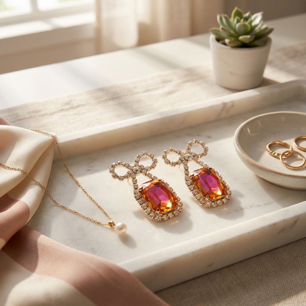 Dangle Date Night Purple Crystal Bow Earrings