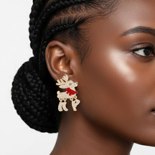 Dangle Adorable Reindeer Glam Xmas Gold Earrings