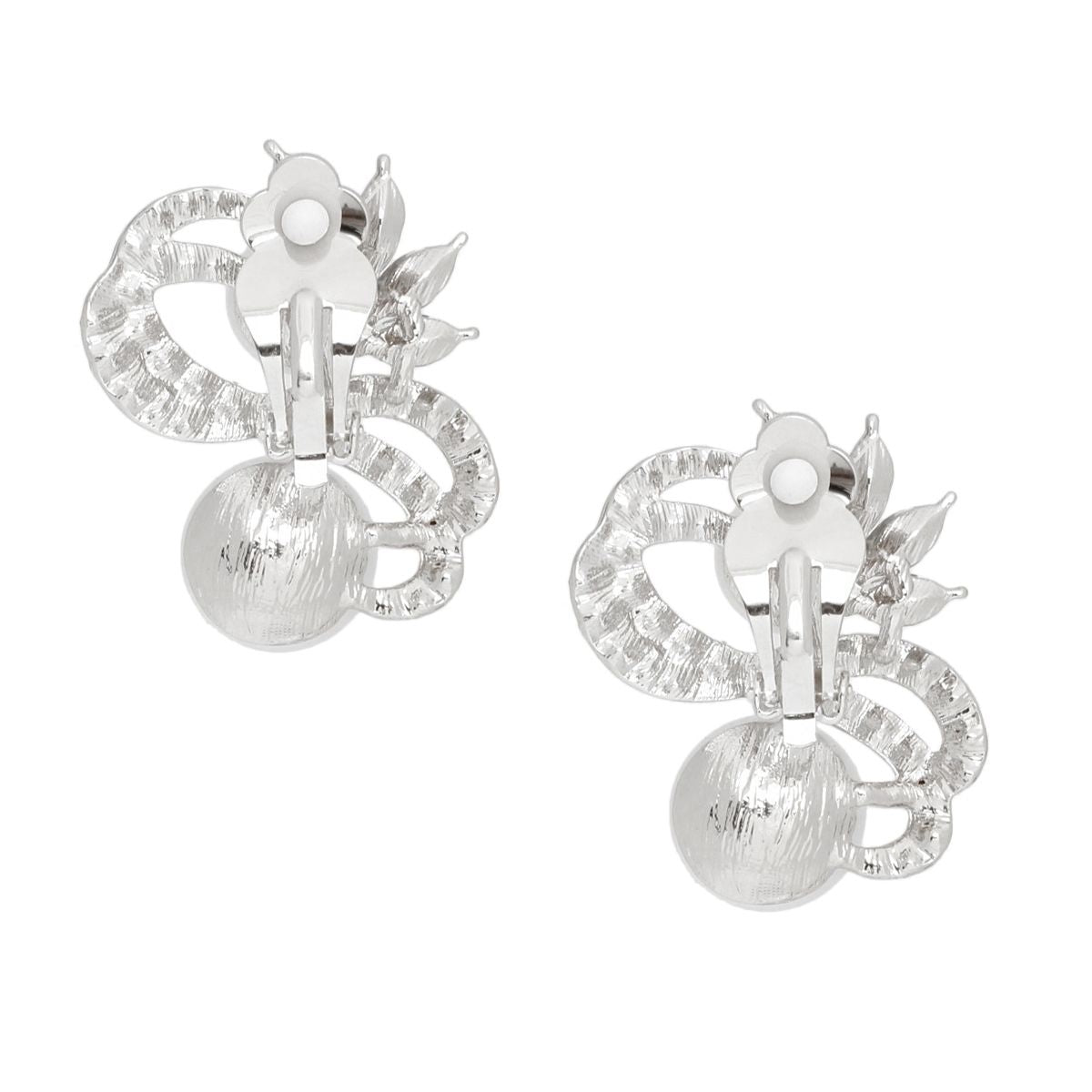 Clip On High End Silver Ribbon Pearl Earrings
