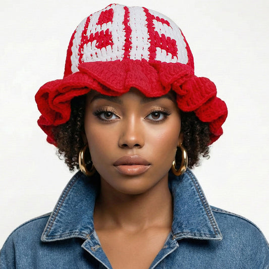 DST Sorority Red Crochet Ruffle 1913 Bucket Hat