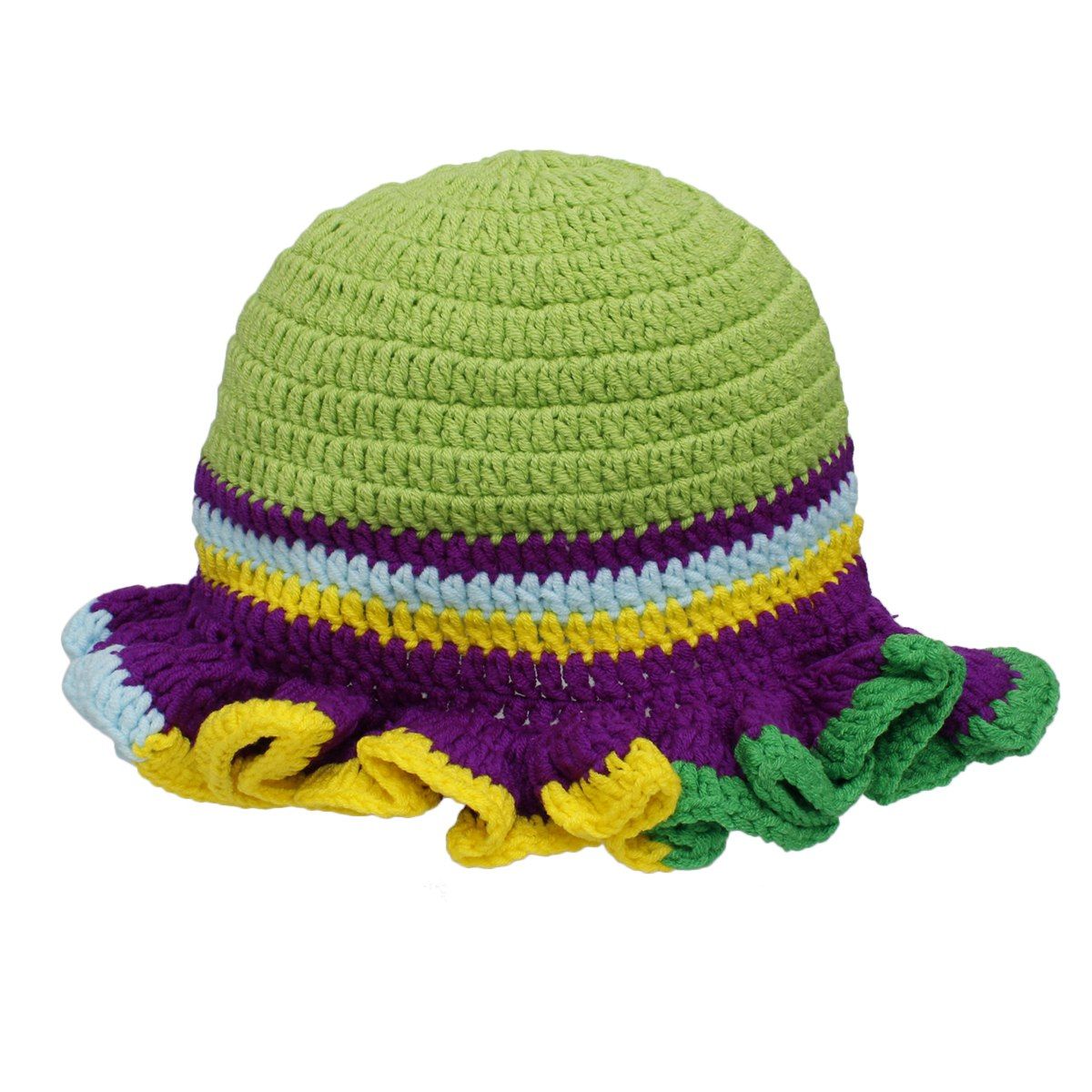 Mardi Gras Crochet Multicolor Ruffle Bucket Hat Women